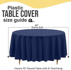 Premium Round Navy Blue Plastic Table Covers | 12 Pack | 84 in.