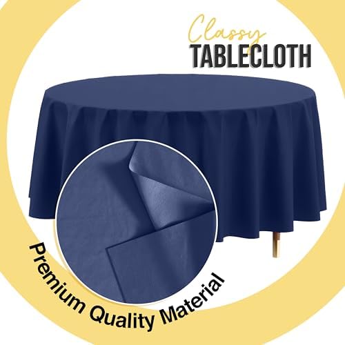 Premium Round Navy Blue Plastic Table Covers | 12 Pack | 84 in.