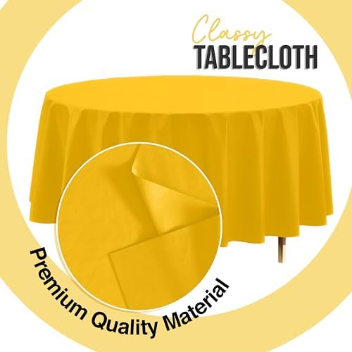 Premium Round Yellow Plastic Table Covers | 12 Pack | 84 in.
