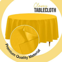 Premium Round Yellow Plastic Table Covers | 12 Pack | 84 in.
