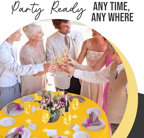 Premium Round Yellow Plastic Table Covers | 12 Pack | 84 in.
