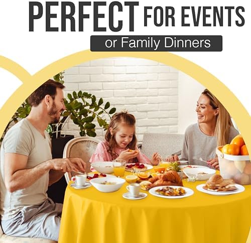 Premium Round Yellow Plastic Table Covers | 12 Pack | 84 in.