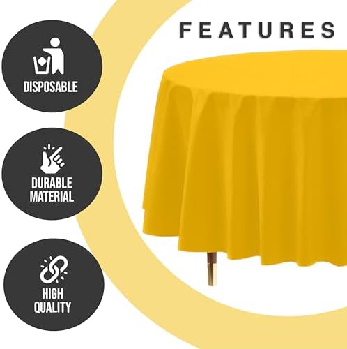 Premium Round Yellow Plastic Table Covers | 12 Pack | 84 in.