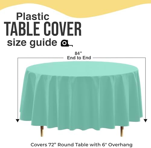 Premium Round Mint Plastic Table Covers | 12 Pack | 84 in.