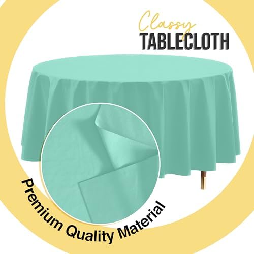 Premium Round Mint Plastic Table Covers | 12 Pack | 84 in.