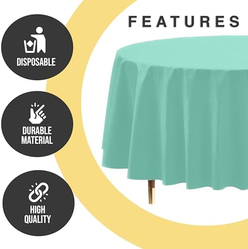 Premium Round Mint Plastic Table Covers | 12 Pack | 84 in.