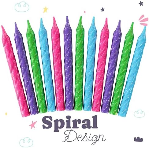 Large Glitter Spiral Birthday Candles - Brights