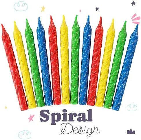 Large Glitter Spiral Birthday Candles - Primary Colors