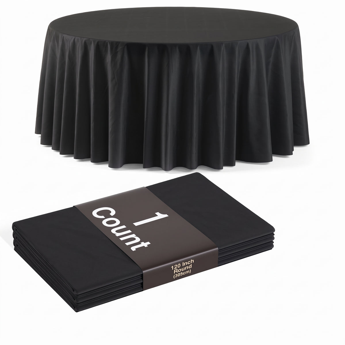 120 in. Premium Round Black Plastic Table Cover