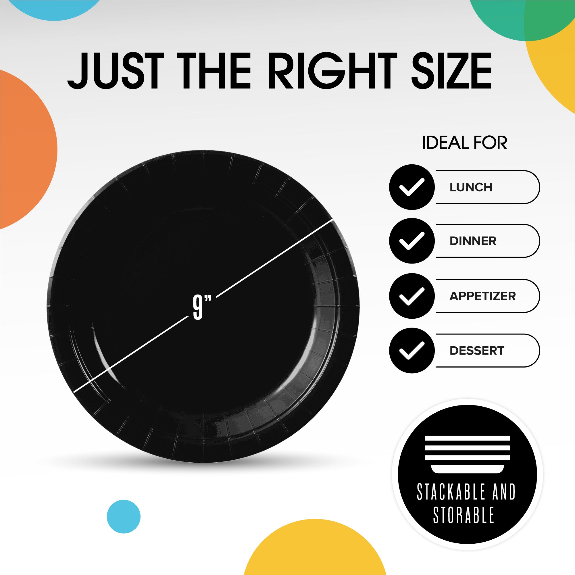 9 In. Black Paper Plates - 20 Ct.