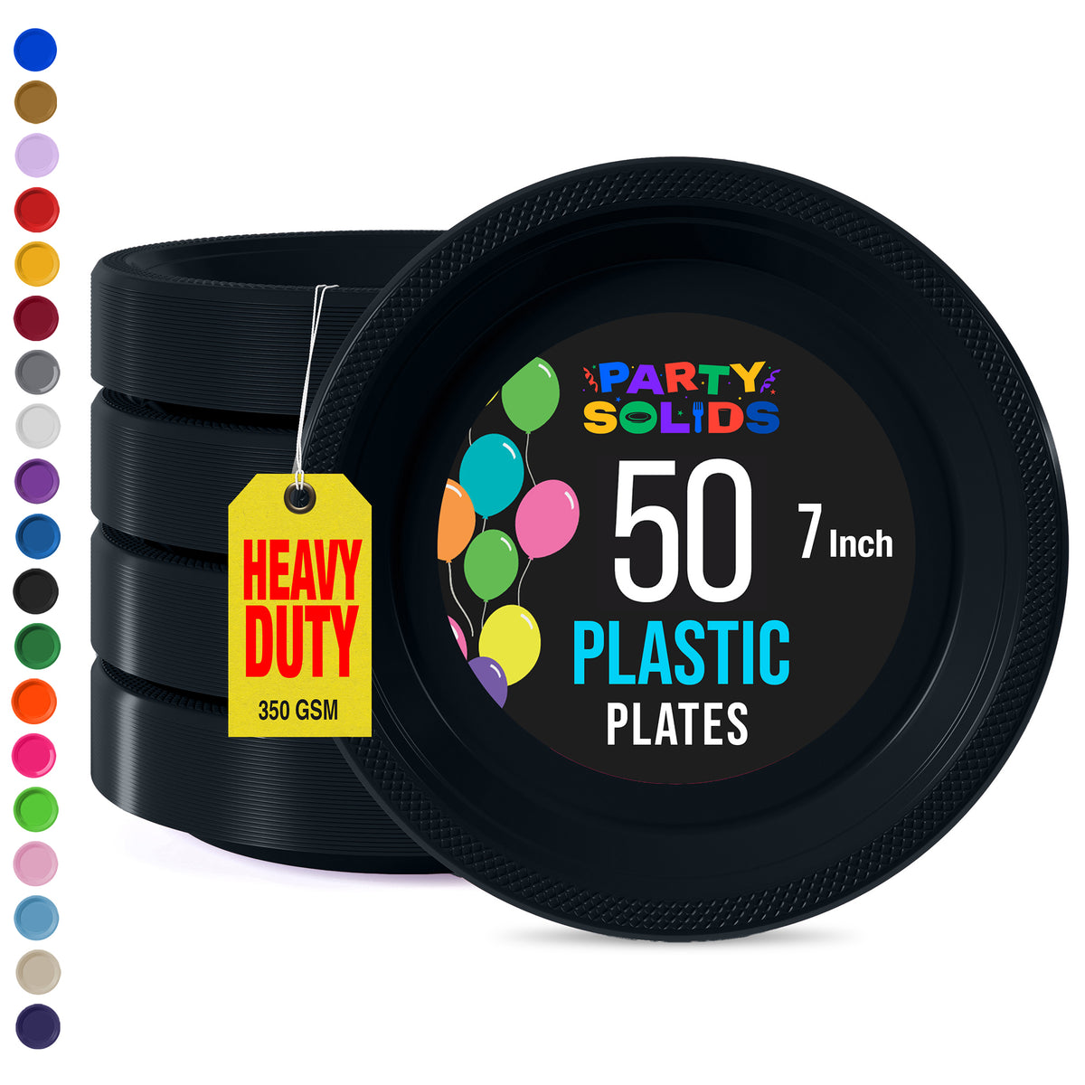 7 in. Black Plastic Plates | 50 Count