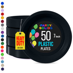 7 in. Black Plastic Plates | 50 Count