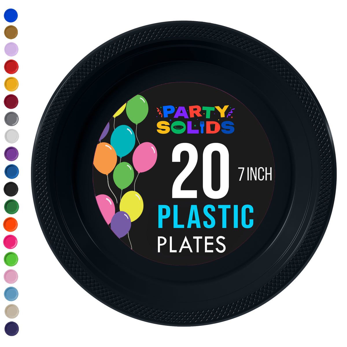 7 in. Black Plastic Plates | 20 Ct.