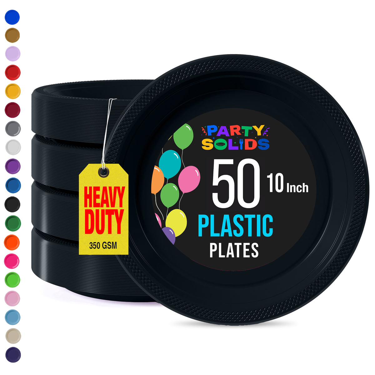 10 in. Black Plastic Plates | 50 Count