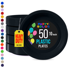 10 in. Black Plastic Plates | 50 Count