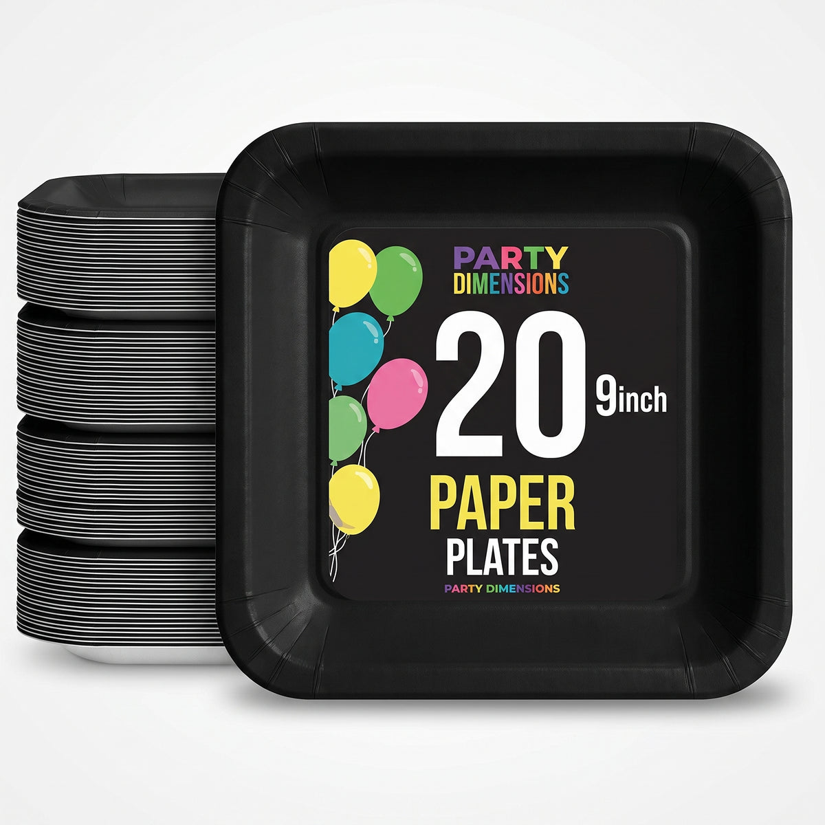 9 In. Black Square Paper Plates - 20 Ct.