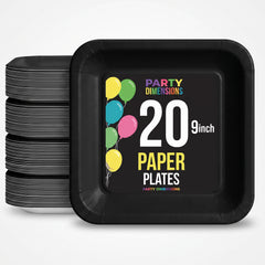 9 In. Black Square Paper Plates - 20 Ct.