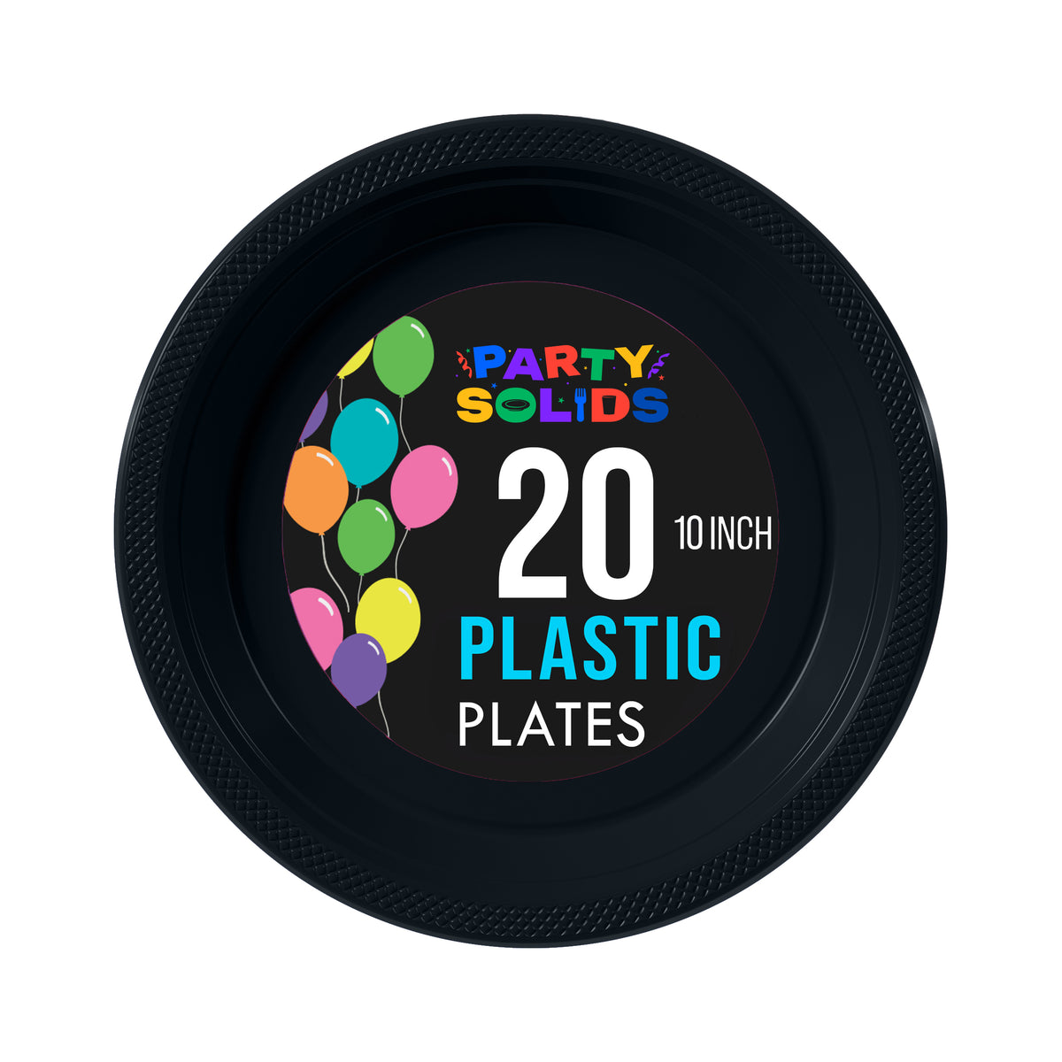 10 In. Black Plastic Plates - 20 Ct.