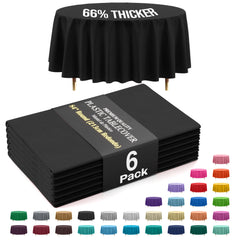 Premium Round Black Plastic Table Covers | 6 Pack | 84 in.