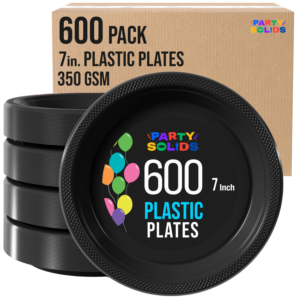 7 in. Black Plastic Plates | Case of 600