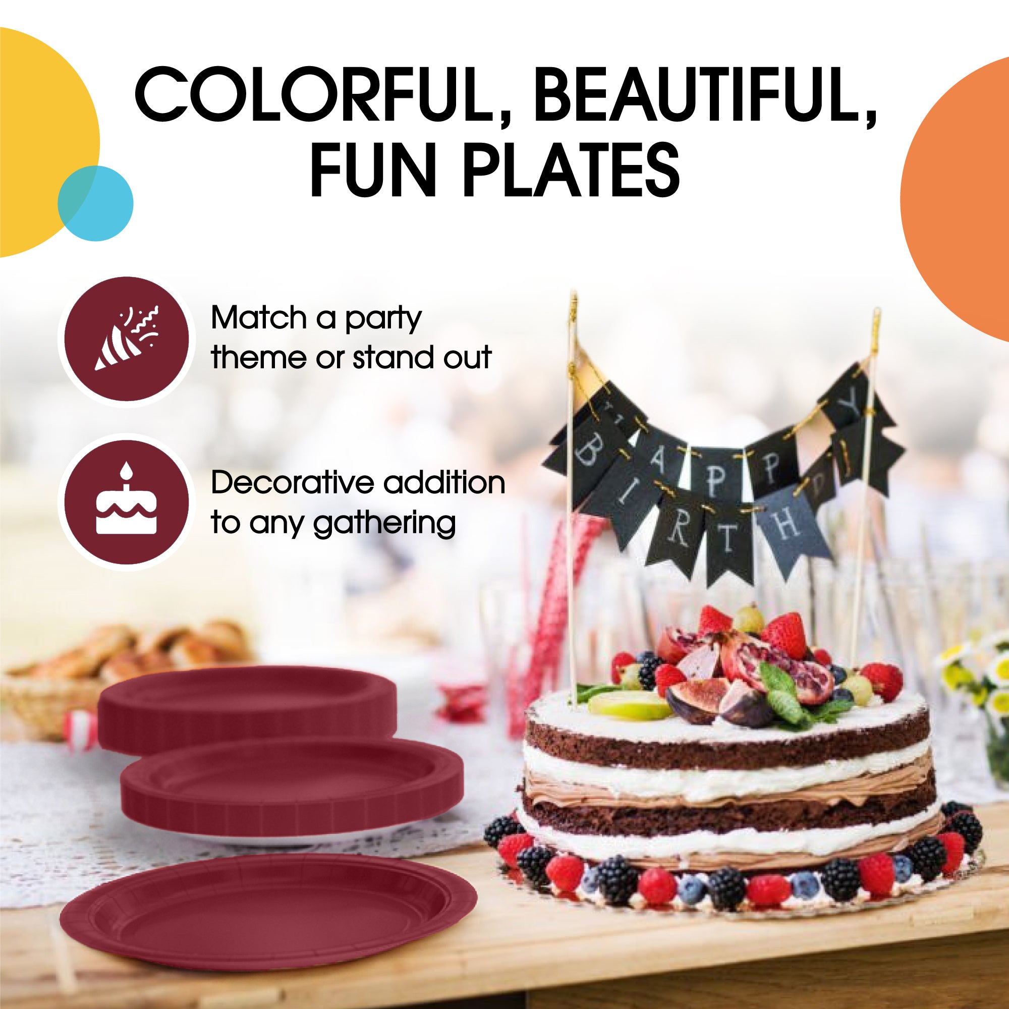 10 In. Burgundy Paper Plates - 20 Ct.