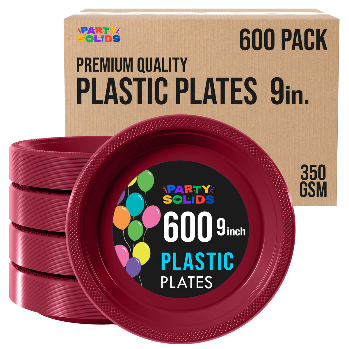 9 in. Burgundy Plastic Plates | Case of 600