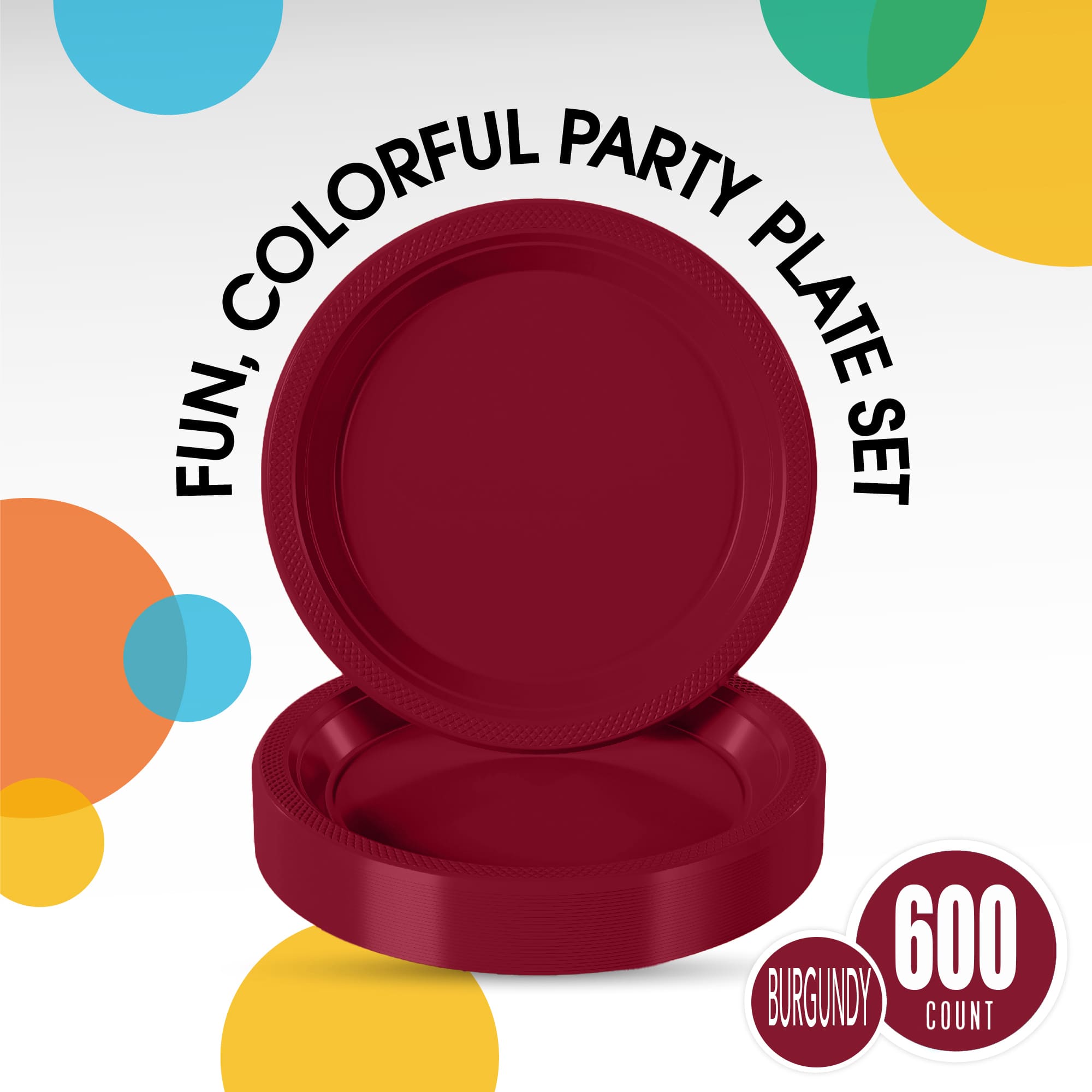 10 In. Burgundy Plastic Plates | Case of 600