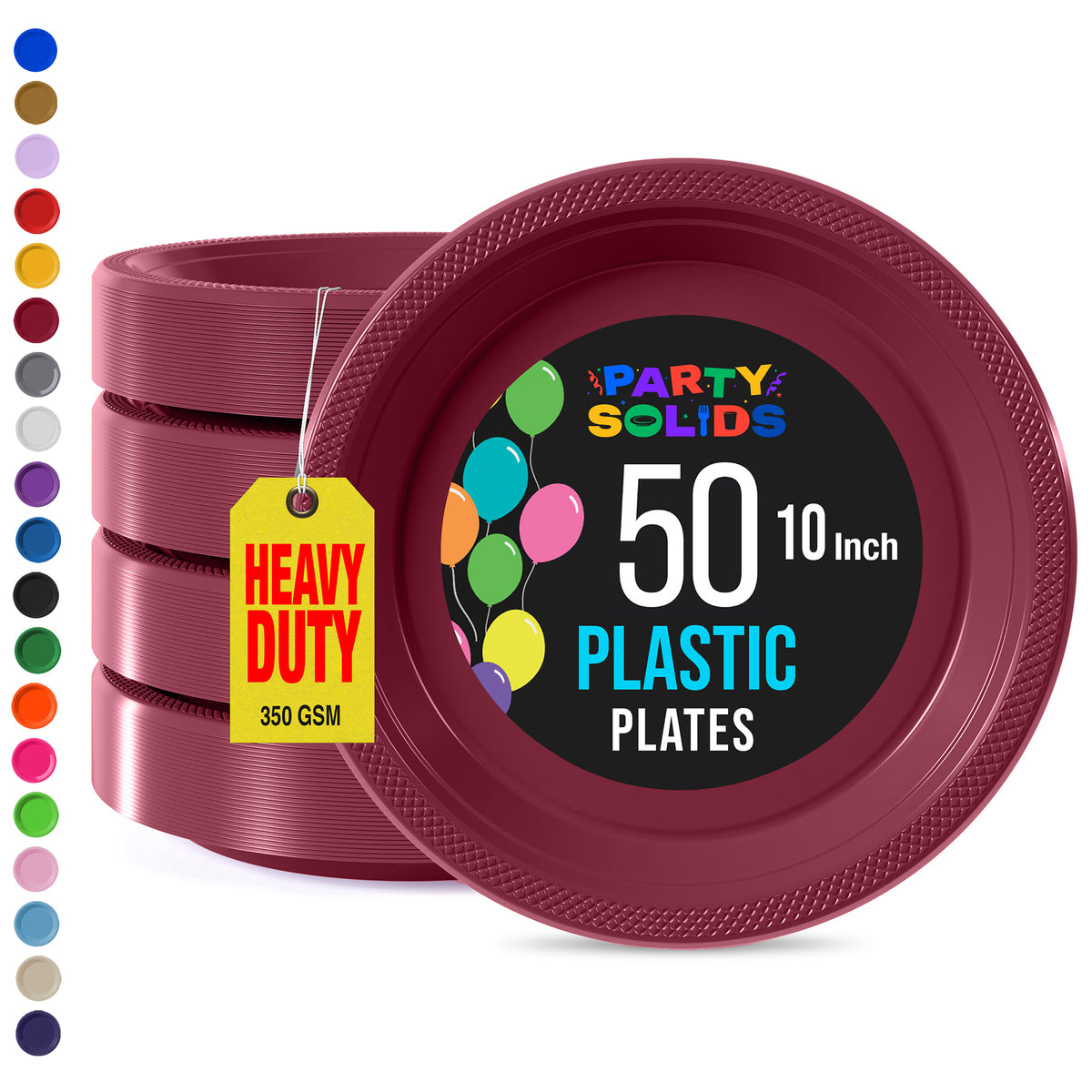 10 in. Burgundy Plastic Plates | 50 Count