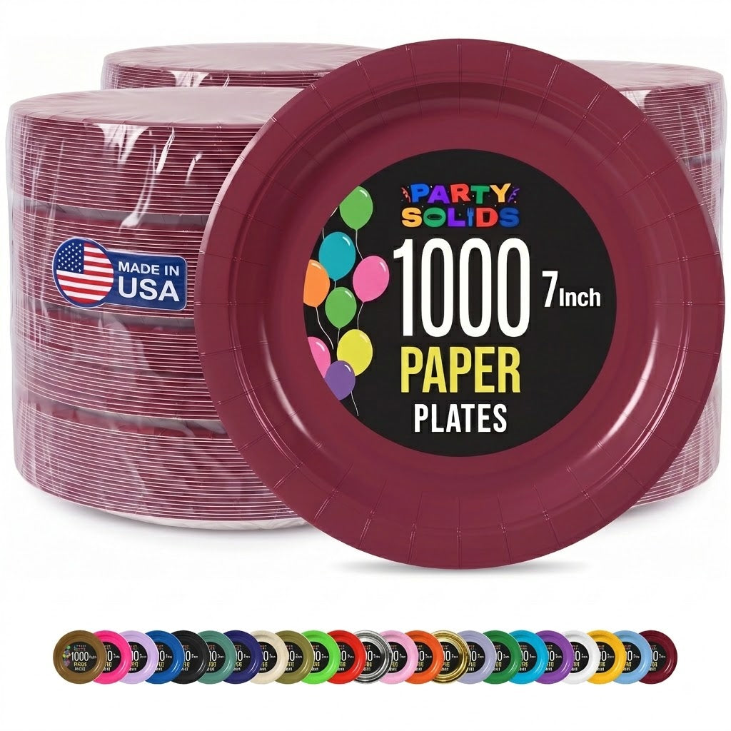 7 in. Burgundy Paper Plates | Case of 1000