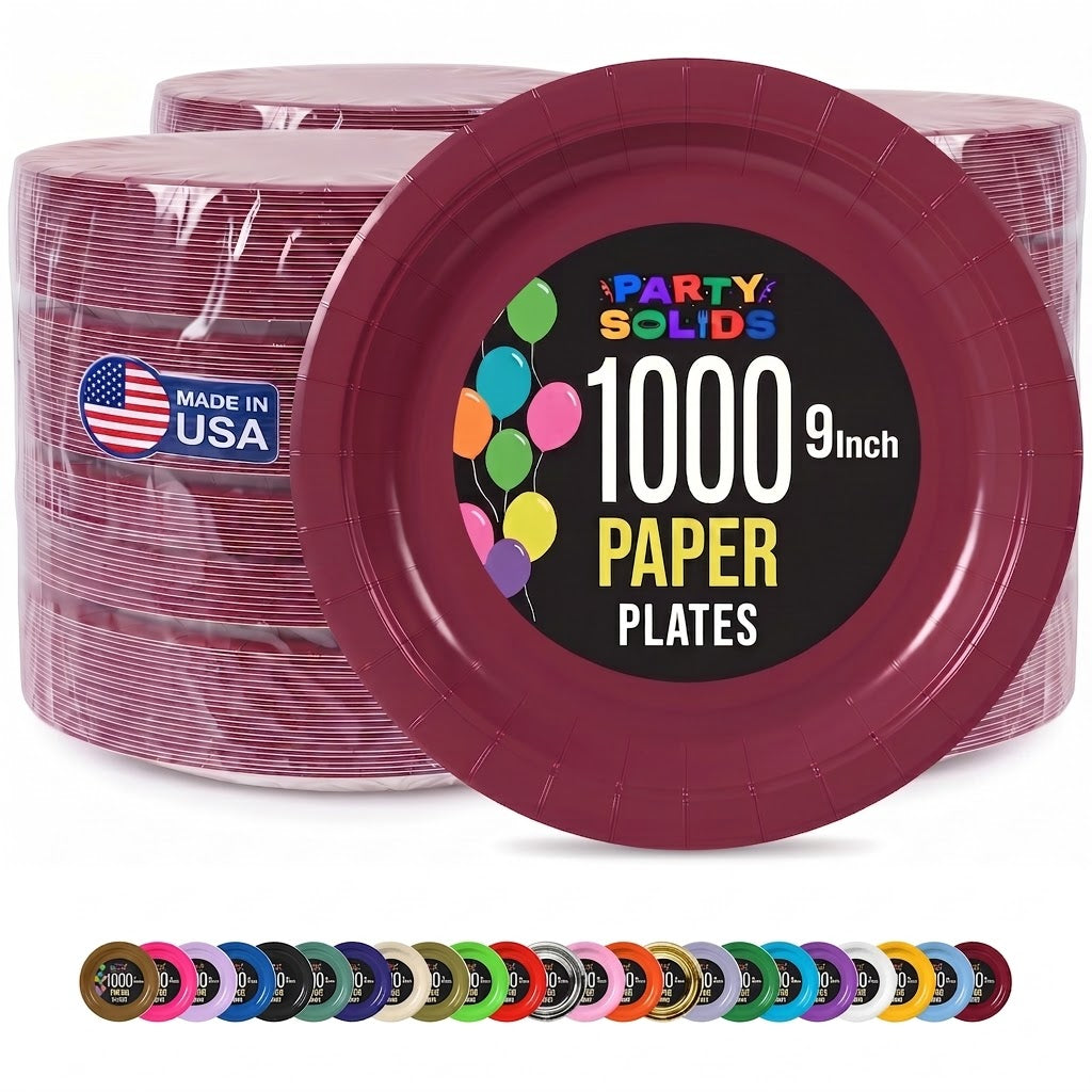 9 in. Burgundy Paper Plates | Case of 1000