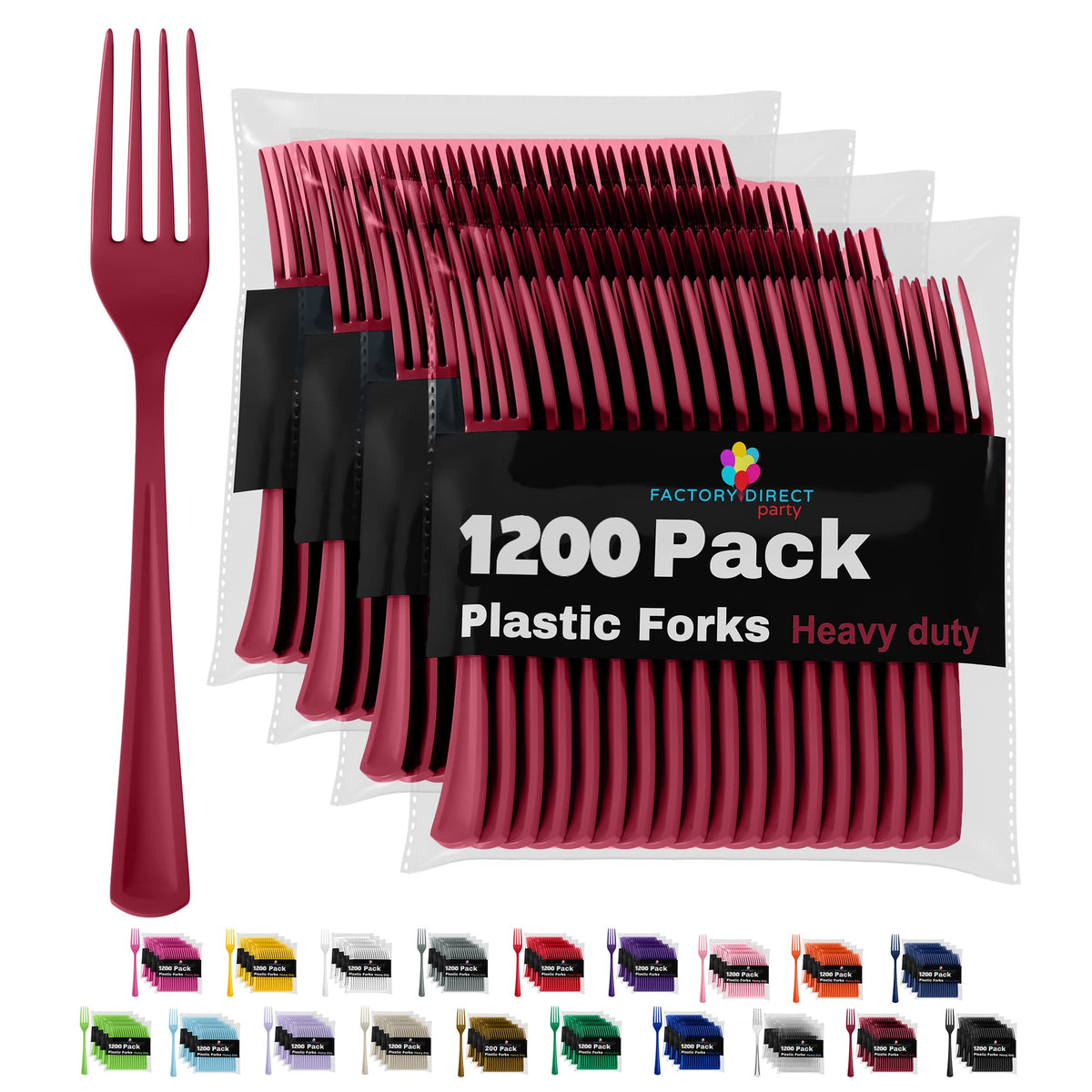 Heavy Duty Burgundy Plastic Forks | Case of 1200