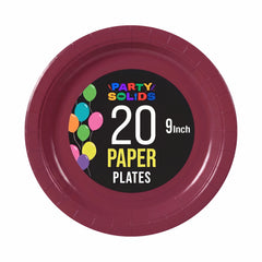 9 In. Burgundy Paper Plates - 20 Ct.