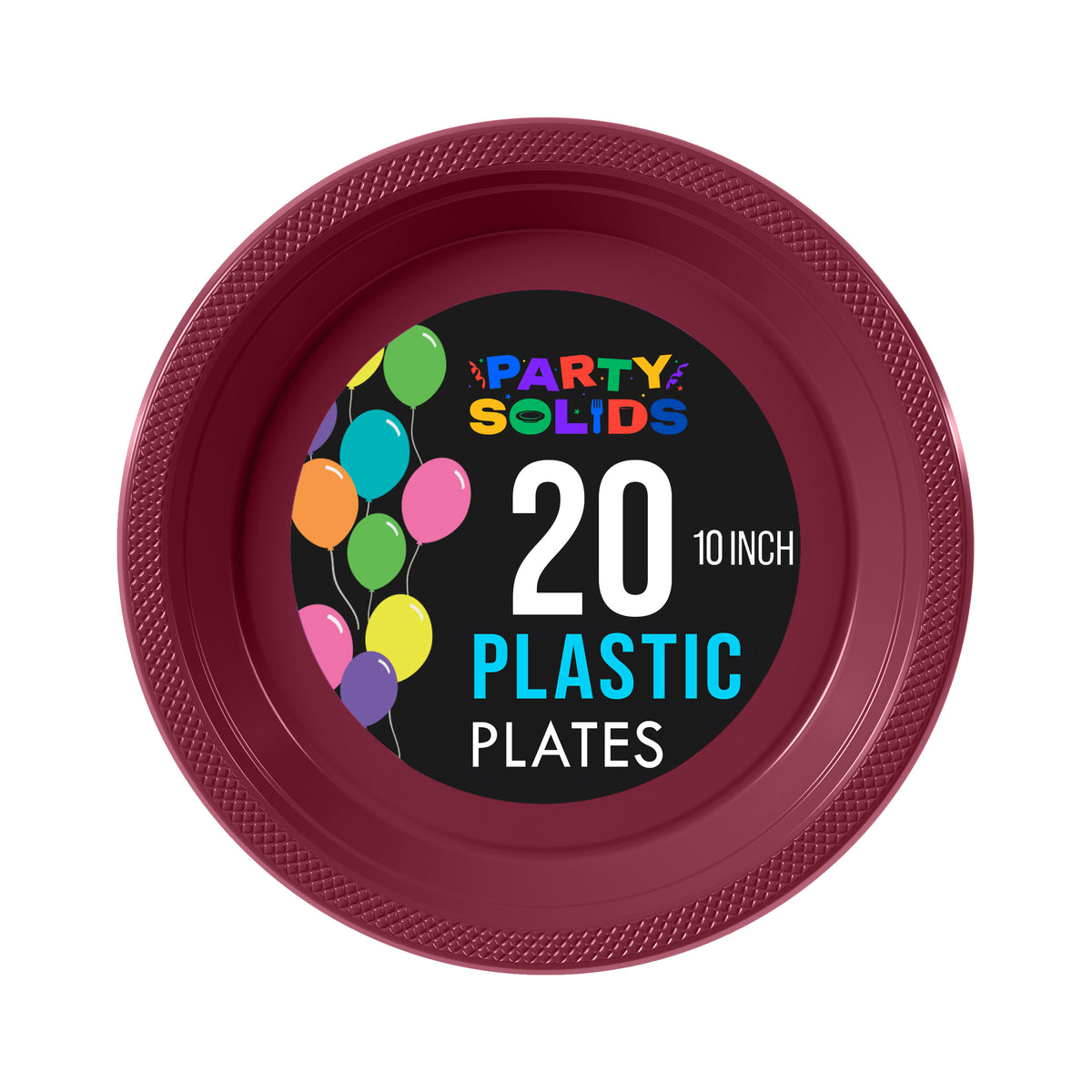 10 In. Burgundy Plastic Plates - 20 Ct.