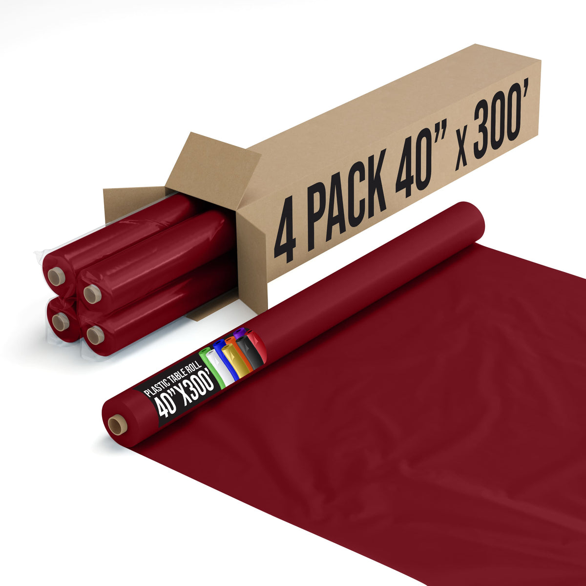 40 In. x 300 Ft. Premium Burgundy Table Roll | Case of 4