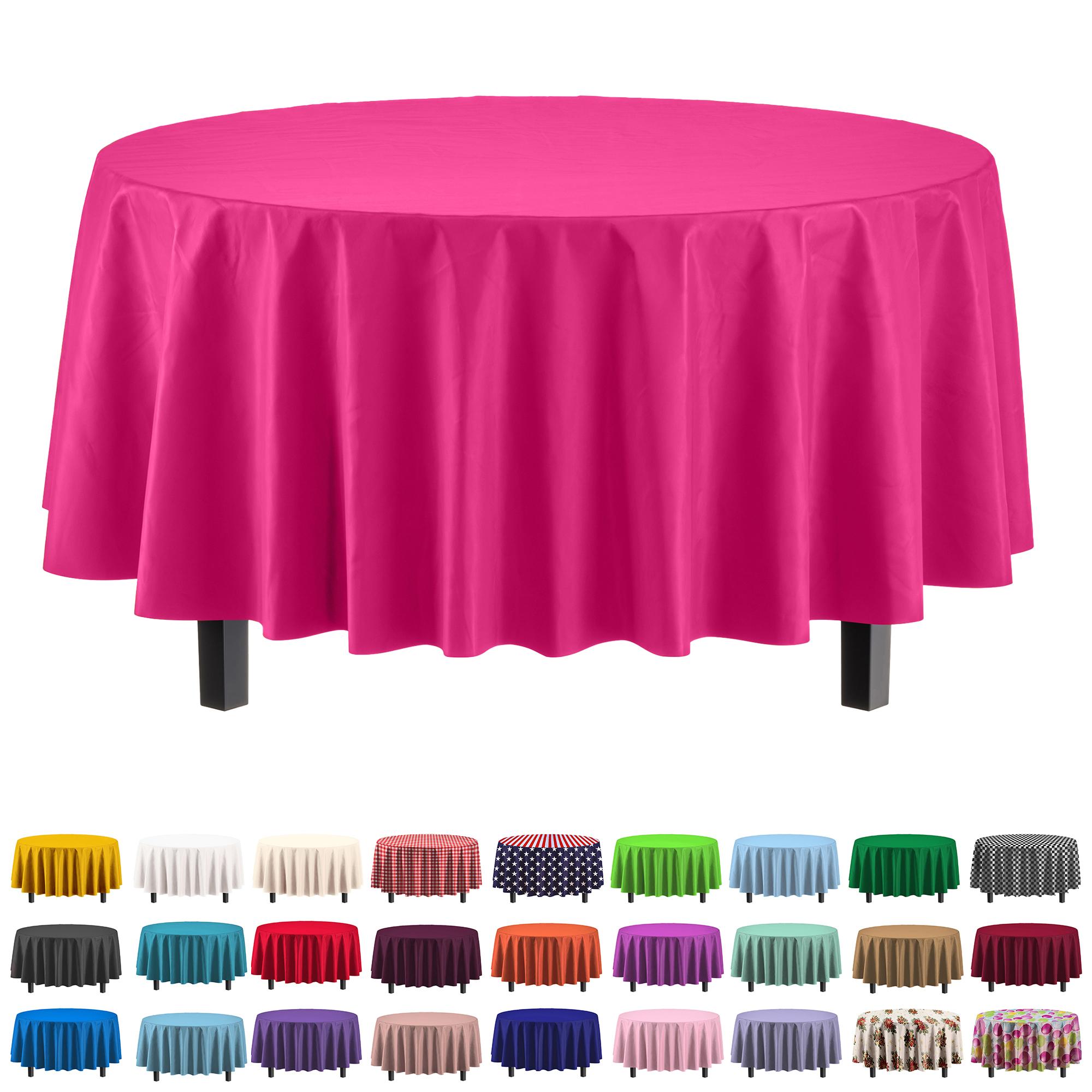 Premium Round Cerise Plastic Table Cover | Case of 96