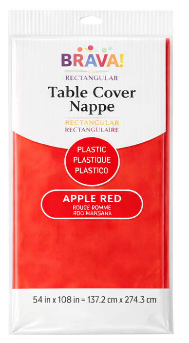 Apple Red Plastic Table Cover - 54" x 108"