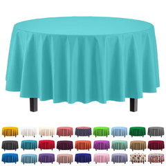 Premium Round Aqua Blue Plastic Table Covers | 6 Pack