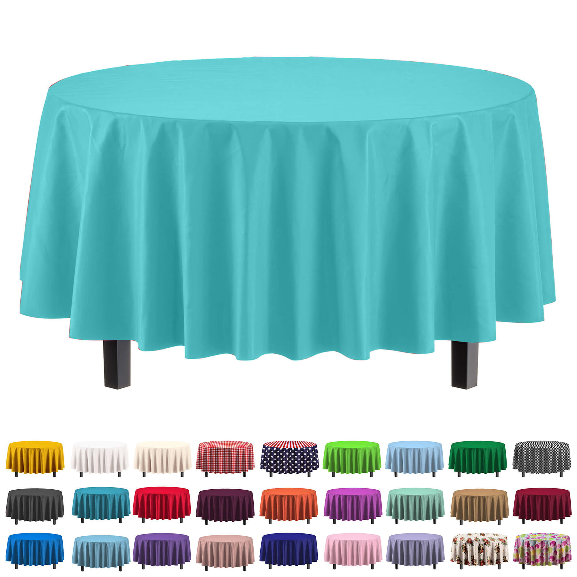 Premium Round Aqua Blue Plastic Table Cover | Case of 96