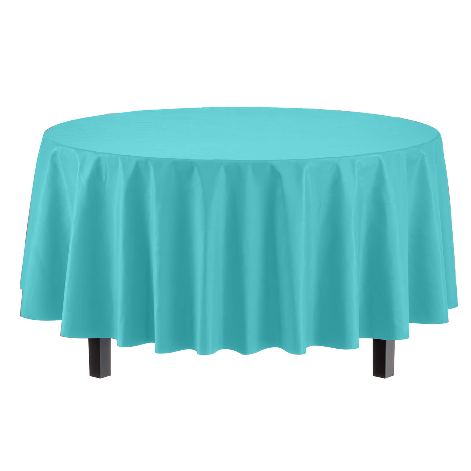 Round Aqua Blue Plastic Table Covers | 12 Pack