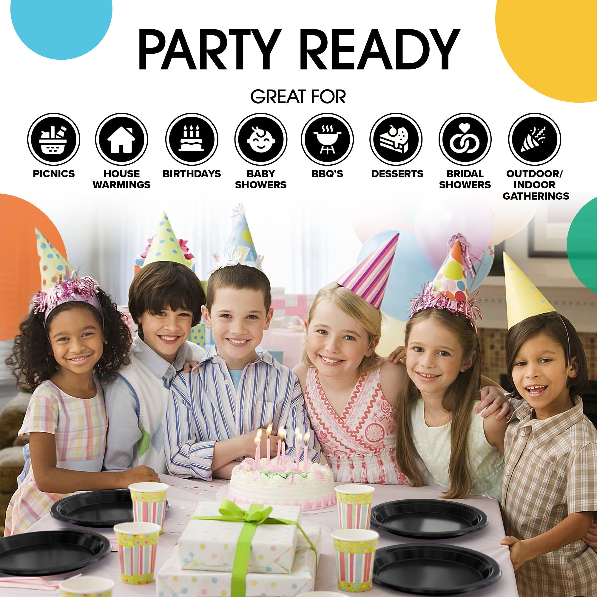 7 in. Black Plastic Plates | Case of 600
