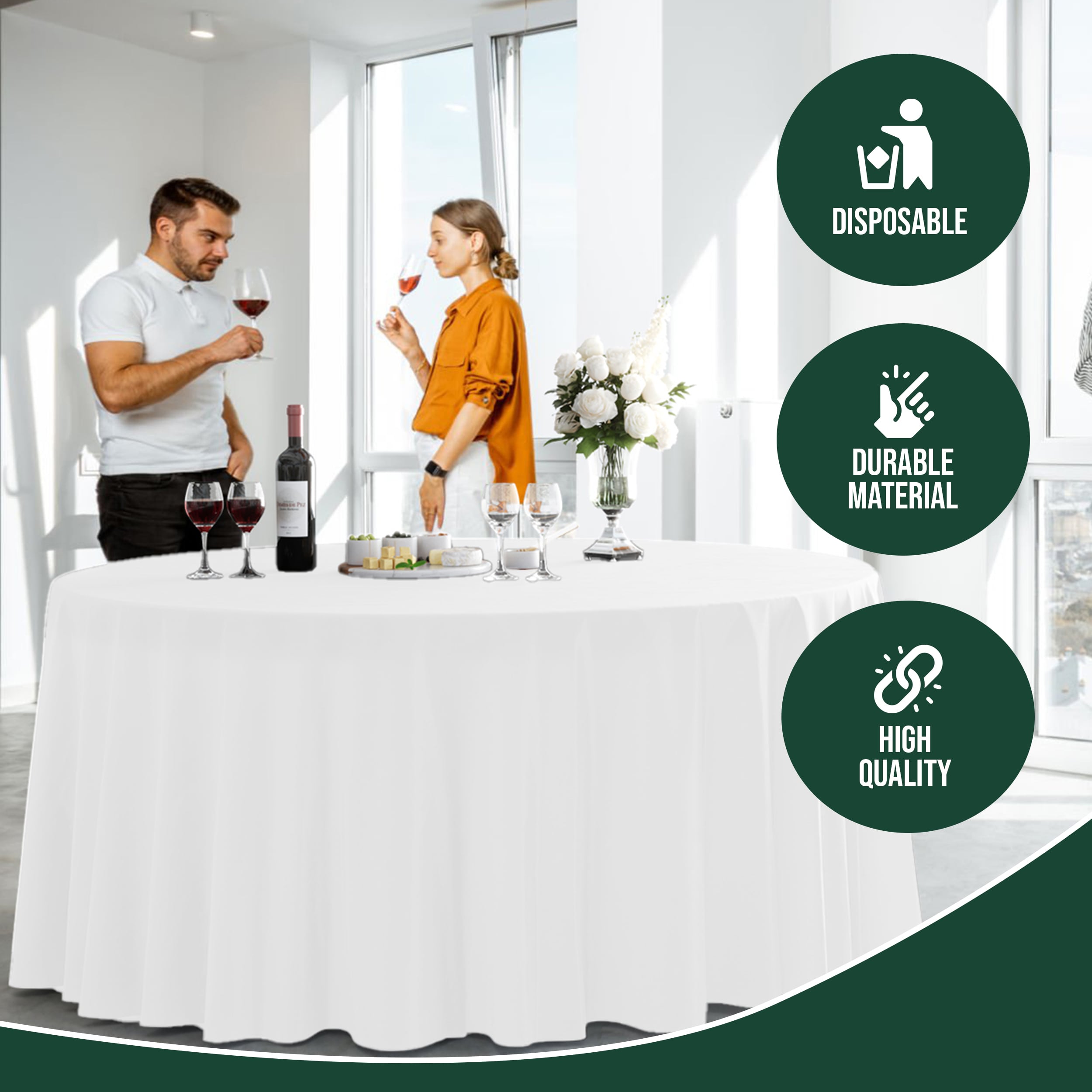 120 In. Premium Round White Plastic Table Cover