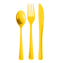 Yellow Cutlery Combo Set | 50 Forks 50 Spoons And 50 Knives