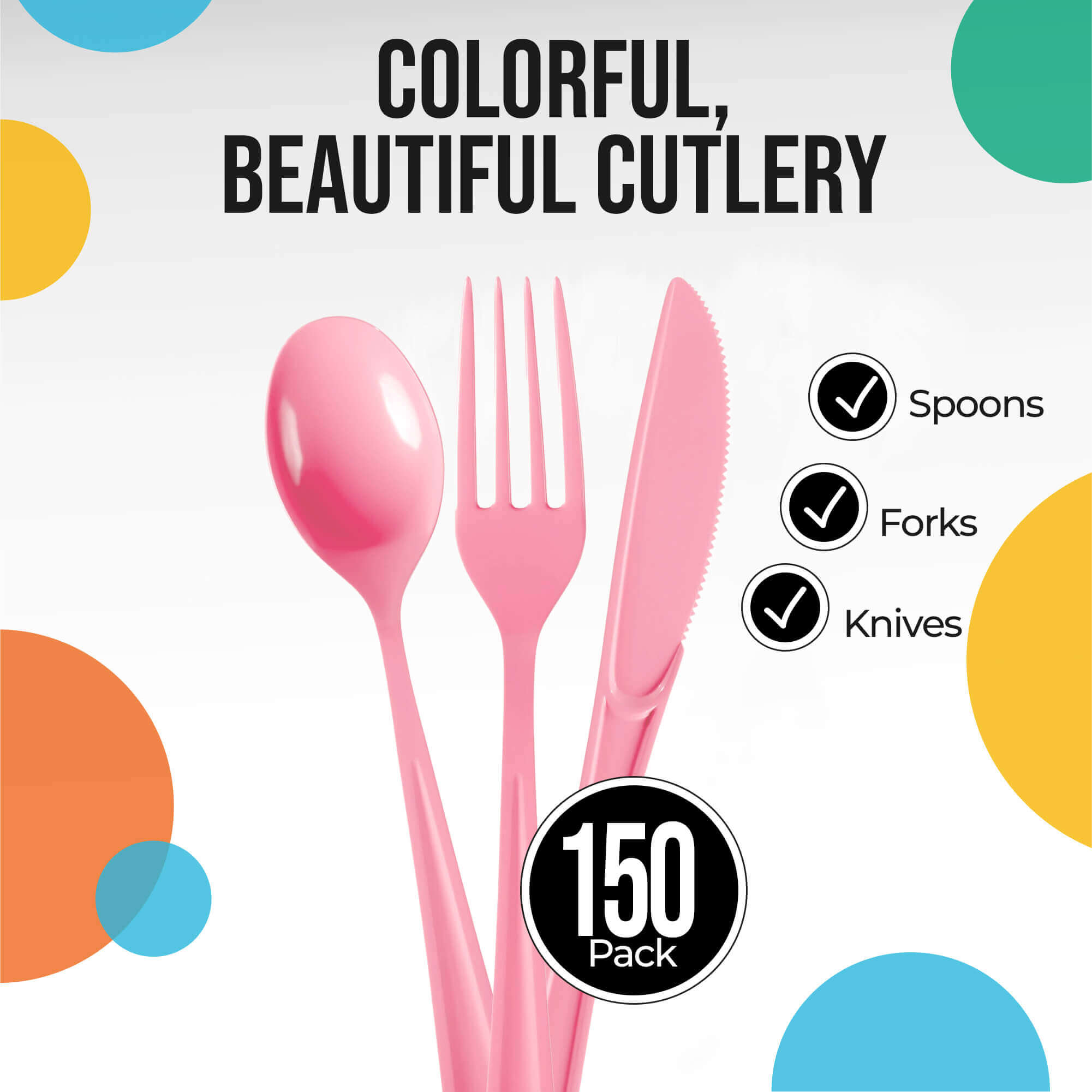 Pink Cutlery Combo Set - 50 Forks 50 Spoons and 50 Knives