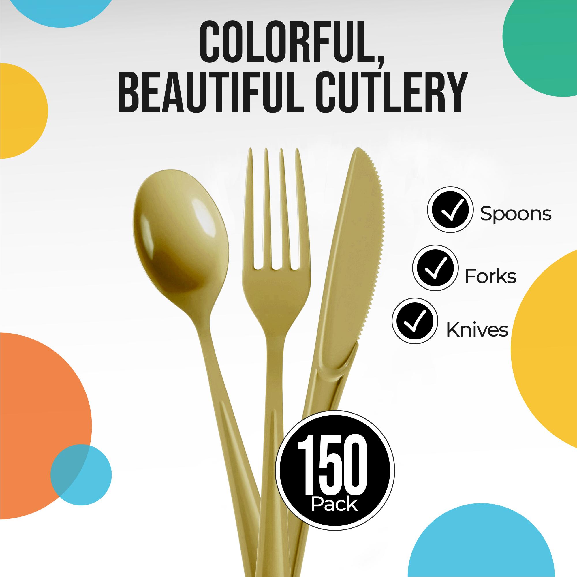 Gold Cutlery Combo Set | 50 Forks 50 Spoons And 50 Knives