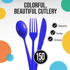 Dark Blue Cutlery Combo Set | 50 Forks 50 Spoons And 50 Knives