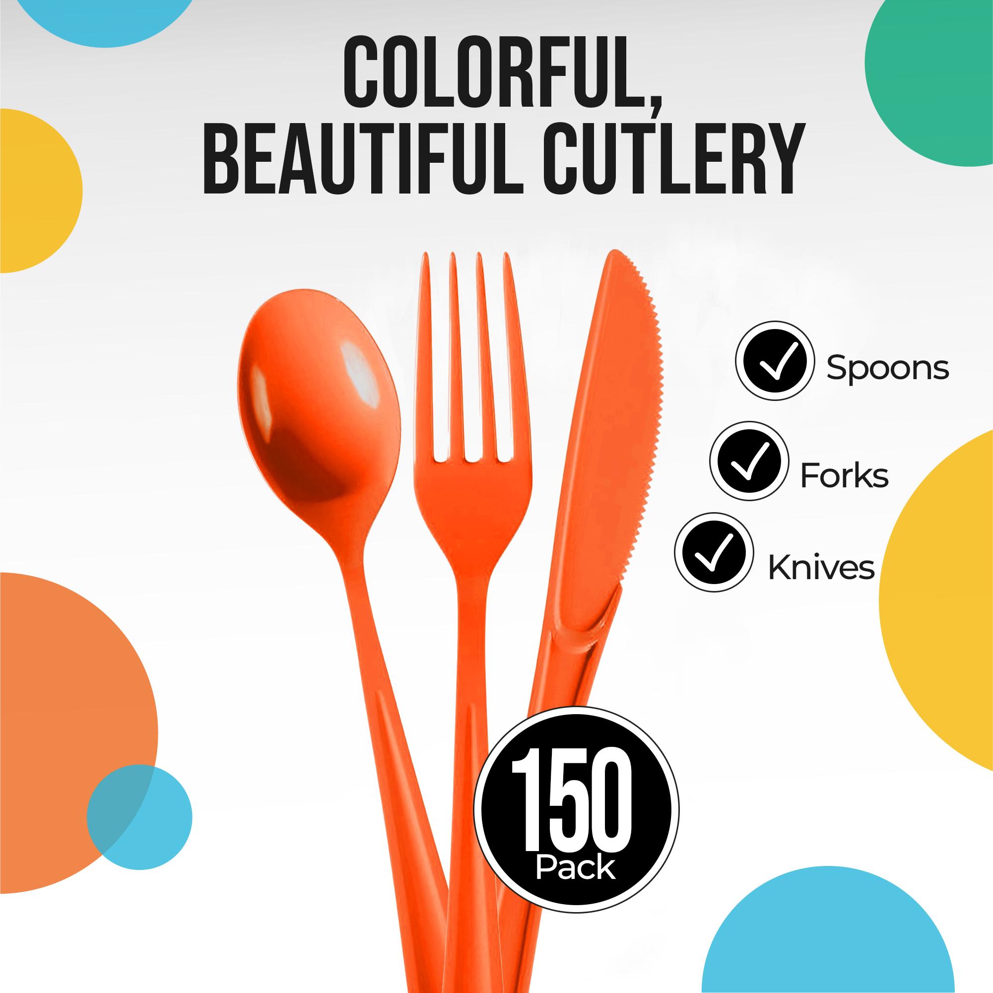 Orange Cutlery Combo Set | 50 Forks 50 Spoons And 50 Knives