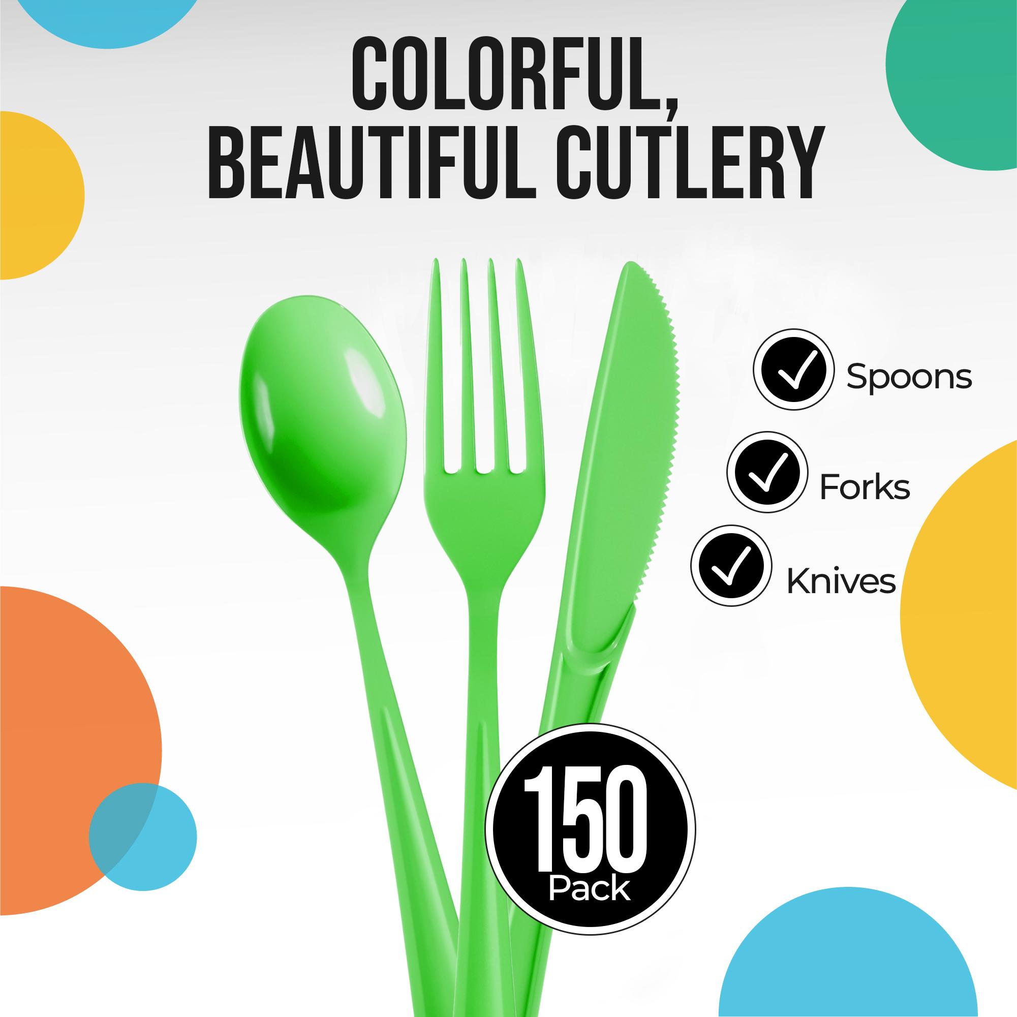 Lime Green Cutlery Combo Set | 50 Forks 50 Spoons And 50 Knives