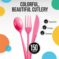 Hot Pink Cutlery Combo Set | 50 Forks 50 Spoons And 50 Knives