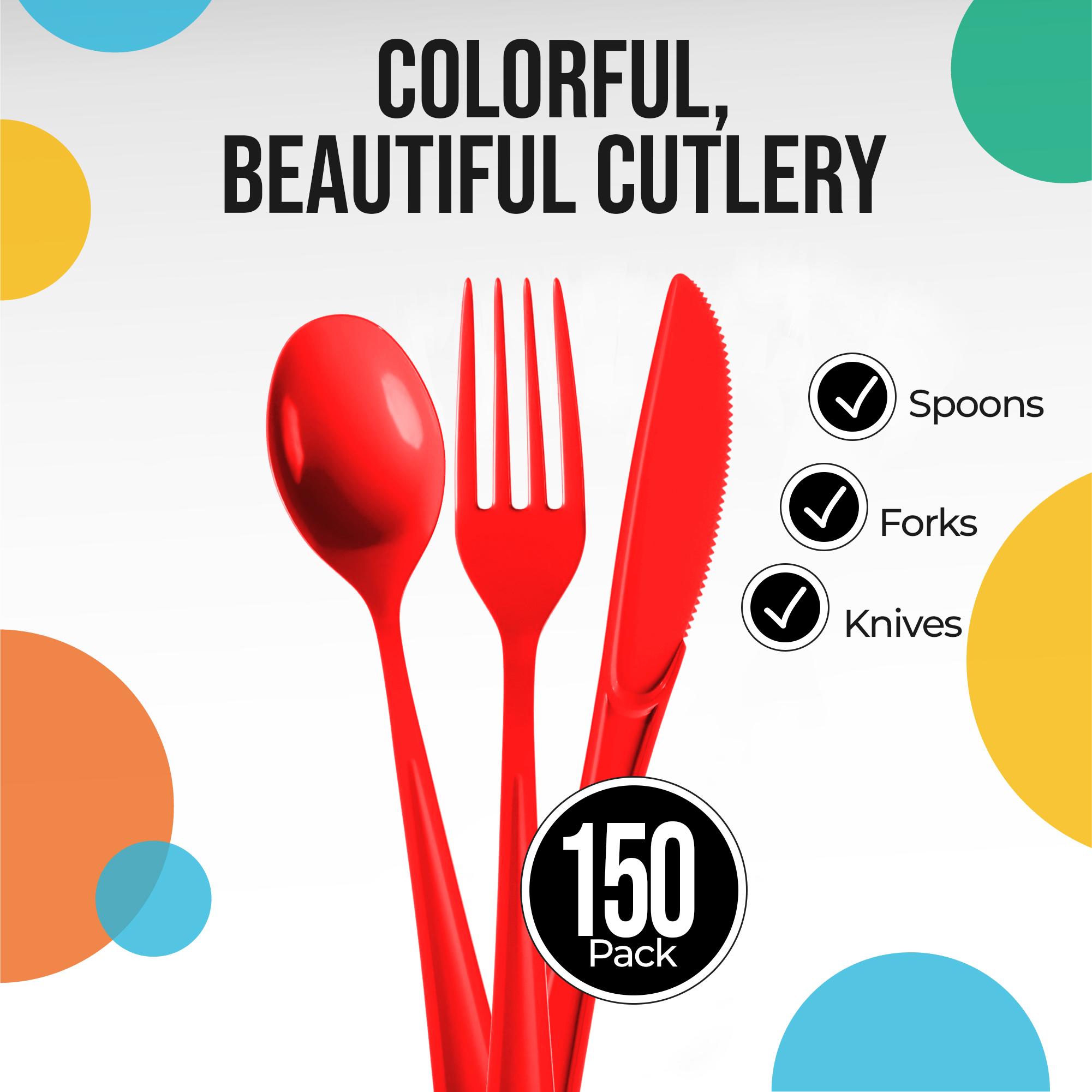 Red Cutlery Combo Set | 50 Forks 50 Spoons And 50 Knives