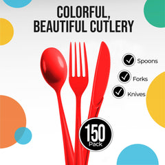 Red Cutlery Combo Set | 50 Forks 50 Spoons And 50 Knives